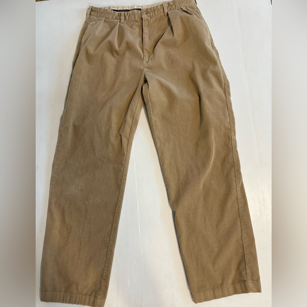 Vintage Polo Ralph Lauren Pants Mens 35x32 Brown Corduroy‎ Pleated Wide Leg 90s